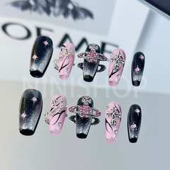 【1DH-9529】Handmade Press-On Nails Pink Planet