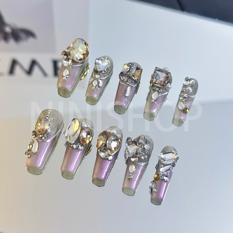 【1DN-7342】Handmade Press-On Nails Luxury sparkling diamond