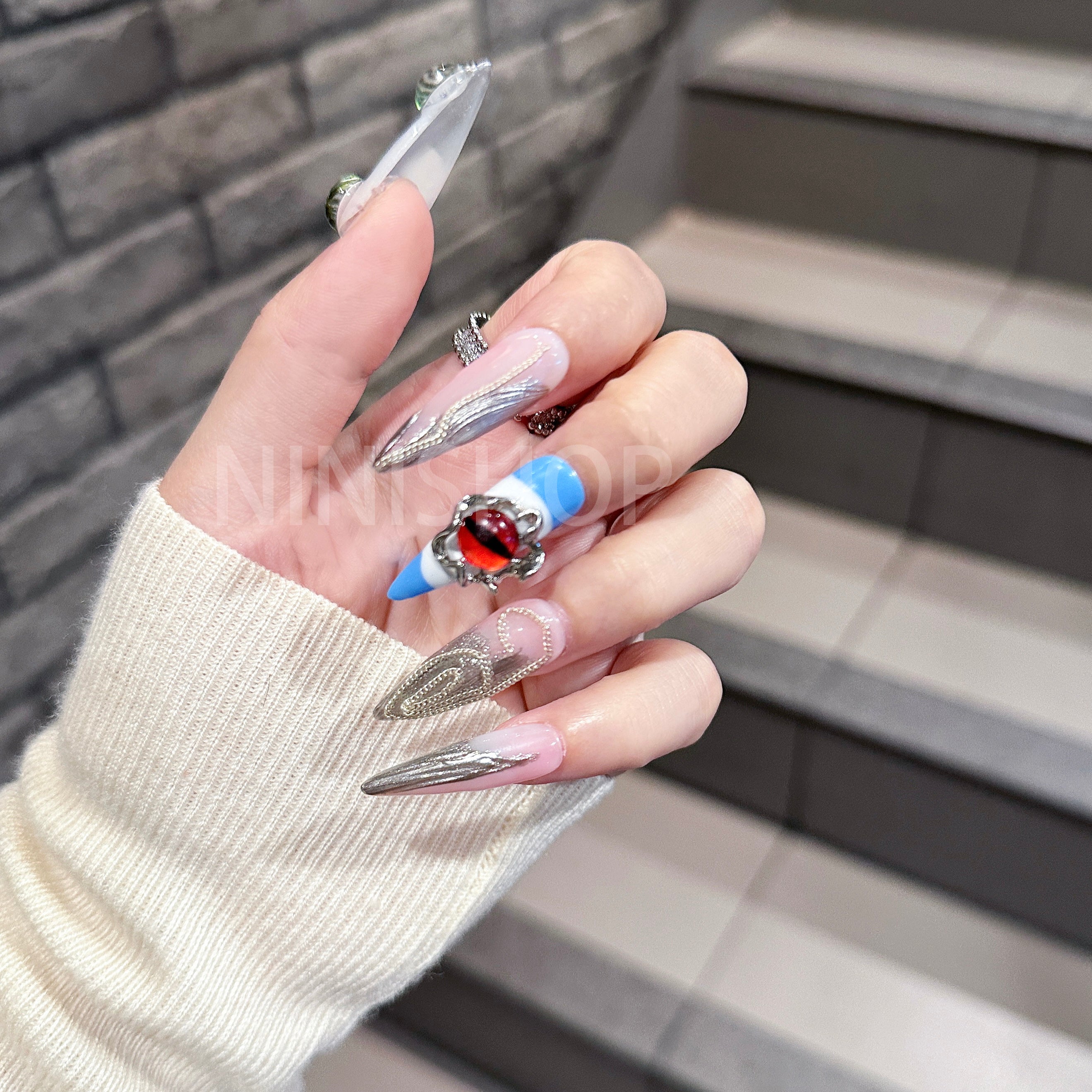 【1DH-4328】Handmade Press-On Nails Devil's Eye