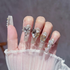 【1DN-7342】Handmade Press-On Nails Luxury sparkling diamond