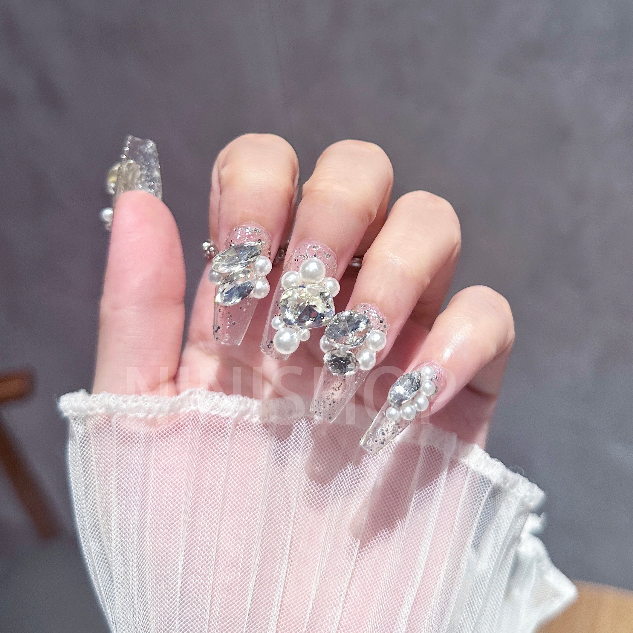 【1DN-C8409】Handmade Press-On Nails Pure desire full of diamonds