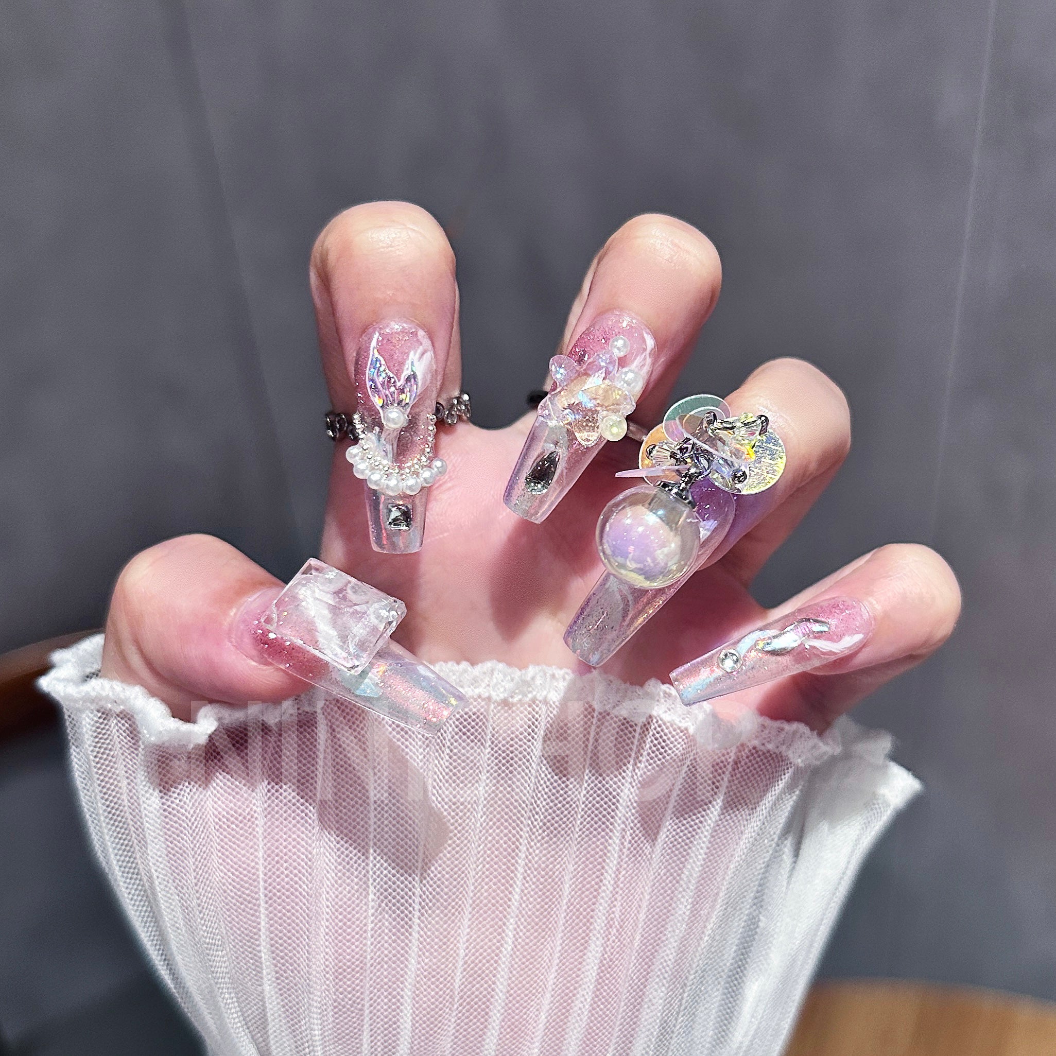 【TNN-SY-Pisces】 Handmade Press-On Nails Pink Pisces